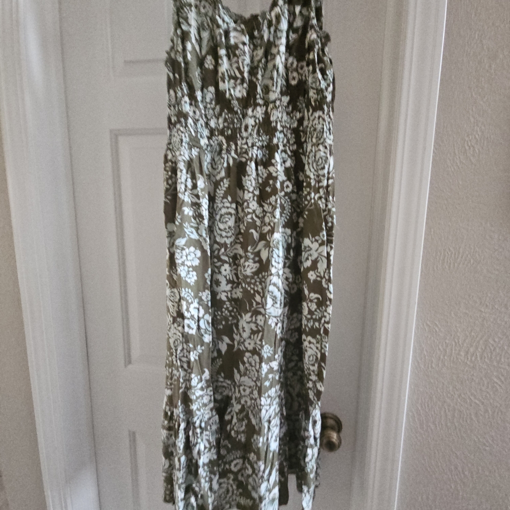 Patrons of Peace Olive Green Floral Midi Dress